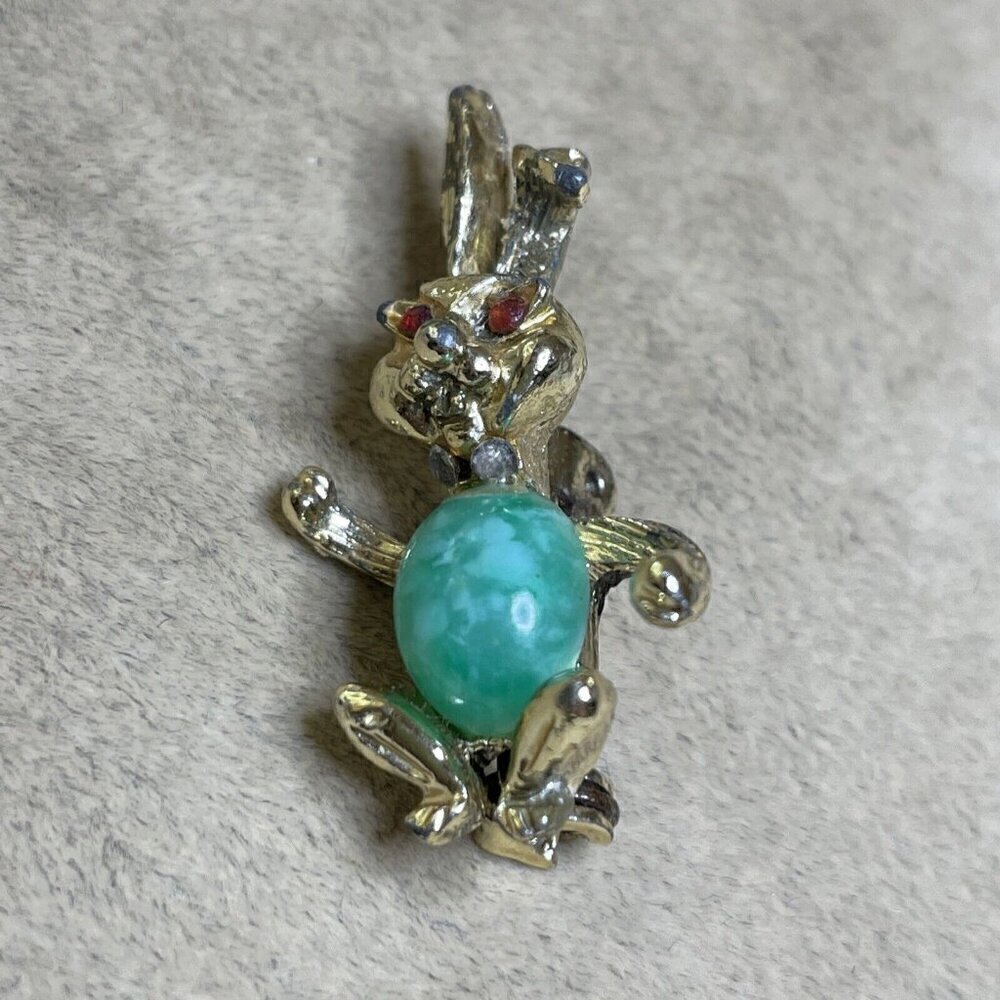 Vintage Jelly Belly Rabbit Brooch/Pin Gold Tone